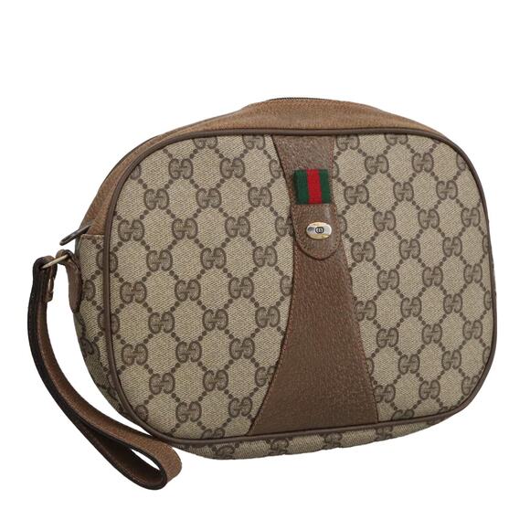 GUCCI GG Supreme Web Sherry Line Clutch Bag Pvc Beige Gold 89 01 034 - Picture 1 of 16